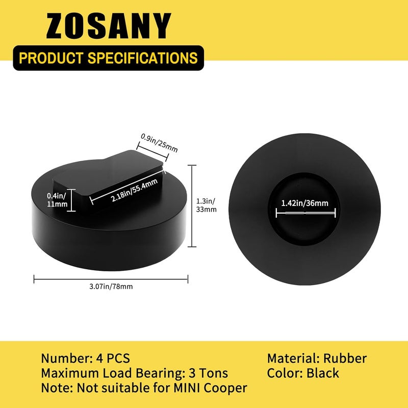 ZOSANY Floor Jack Pad for BMW and Mini,Rubber Pinch Weld Jack Pad for BMW, Round Jack Stand Adapter, Slotted Frame Rail Protector for Circular Floor Jack and Jack Stand 4 Pack - Image 3